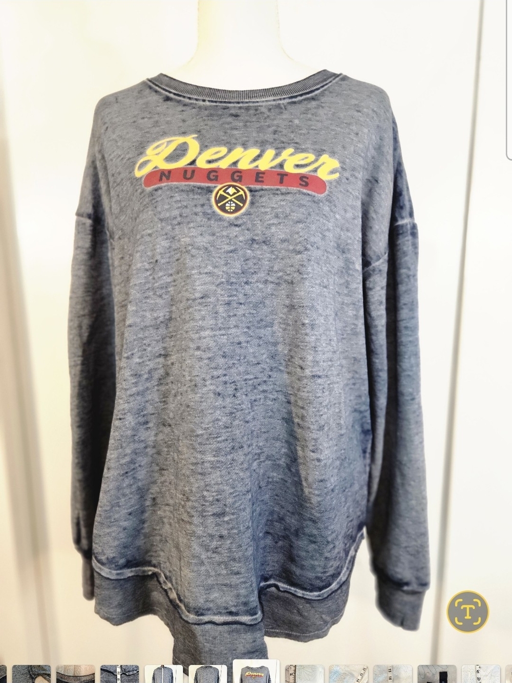 NBA Denver Nuggets Heather Gray Crewneck with Yellow and Red Script